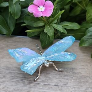 Aqua Aura Crystal Dragonfly Sculpture